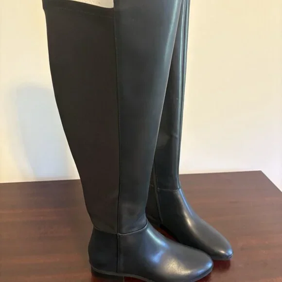 NIB Michael Kors BROMLEY Faux Leather Flat Boot Over the Knee Black 6M - Picture 2 of 6